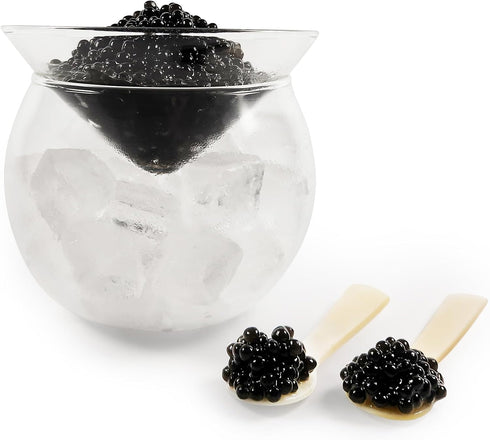 ThougrLyh Caviar Server Set Glass Caviar Dish with 2 Pcs Shell Caviar Spoons Chiller Server with Ice Holder for Shrimp Ice Cream Martinis and Cock...