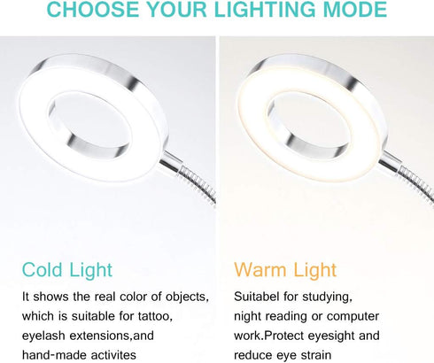 JimKing Ring Light, Tattoo Light Desk Lamp, LED Book Light with Clip, USB Bed Lamp for Live Show, Reading, Tattoo, Make Up, Manicure...
