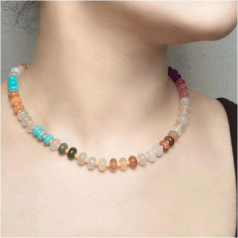 Natural Stone Beaded Necklace for Women Colorful Beads Choker Necklace Boho Handmade Beaded Necklace Beach Surfer Necklace Summer Jewelry Gift for...