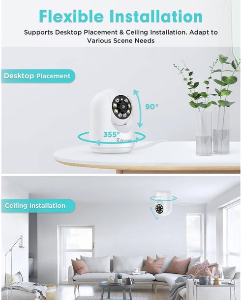 Jennov 2K Pan/Tilt Indoor Cameras for Home Security - 2.4 GHz Pet Dog Camera with Phone App, WiFi Baby Camera Monitor, Color Night Vision, Motion ...