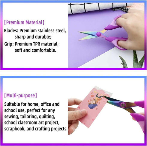 Craft Scissors Set of 3 Pack Stainless Steel Titanium Coating Sewing Scissors Multipurpose Fabric Scissors Rubber Soft Grip Handle Sharp Titanium ...