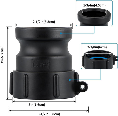 IBC Tote Adapter, Cam and Groove Fitting (2" Female Buttress Thread x 2" Male Adapter)...