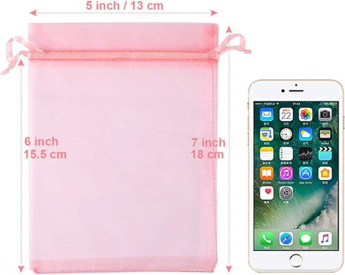 HRX Package Organza Bags Blush Pink 5x7 inch 100pcs, Mesh Jewelry Pouches Candy Bags Drawstring Empty Sachet for Wedding Baby Shower Party...