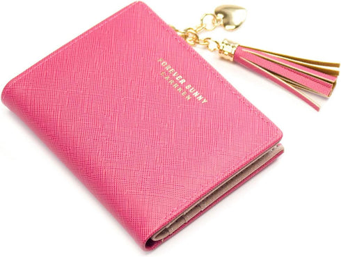 Womens Small Wallet Mini Purse Bifold Slim Card Case Holder Zipper Coin Pocket (Barbie Pink)...