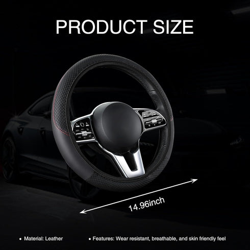1 PC Car Steering Wheel Cover, Elastic Non-Inner Ring 3D Textured Leather Cover for All Seasons, Anti-Slip Easy-Grip Protection for 14.9" Steering...