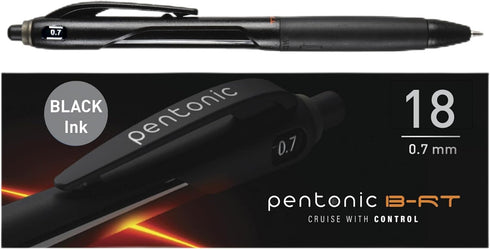 Pentonic BR-T Retractable Ballpoint Pens, 18 Count, Black Ink, 0.7 mm Fine Point, Smooth Writing For Journaling, Office & School (PEN12124)...
