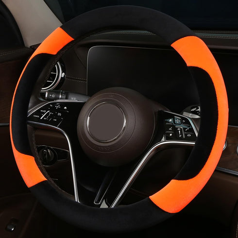 Steering Wheel Cover Deluxe Steering Wheel Protector for Cars MPV SUV Van Pickup Truck 14.5-15 inch (Black Orange)...