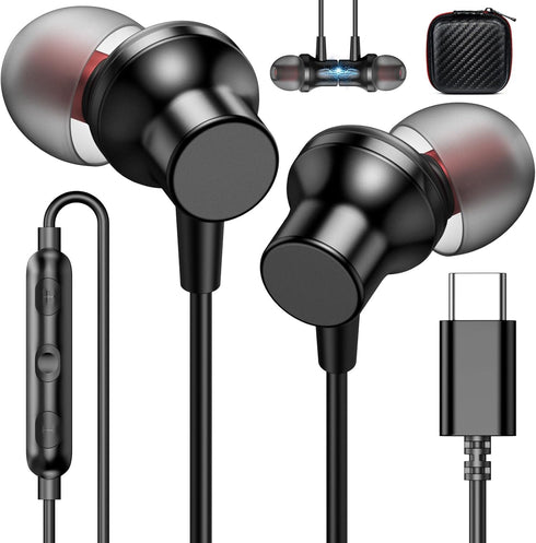 USB C Headphones Wired Earbuds for Samsung S24 Ultra S24+ S23 S22 FE iPad Pro iPhone 15 Pro Max Magnetic in-Ear Noise Canceling Type C Earphone Mi...