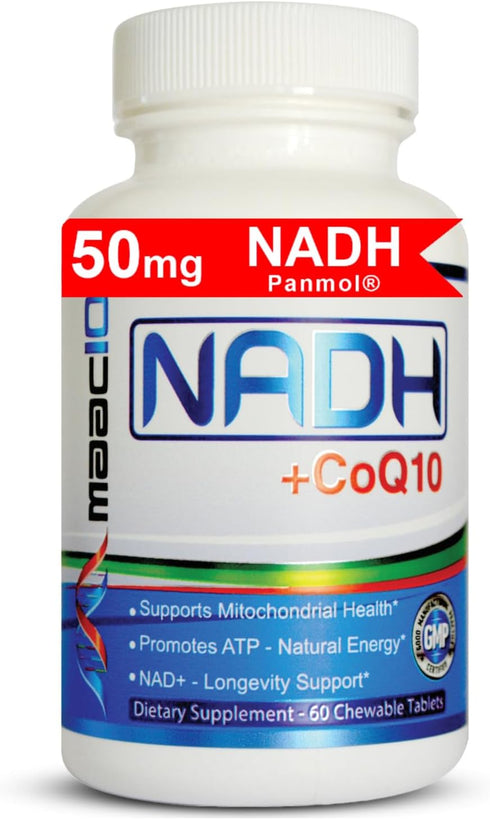 MAAC10 NADH + CoQ10 Supplement | Great Tasting Chewable Tablets | 50mg PANMOL® NADH + 100mg CoQ10 | for Fatigue, Energy and Mental Focus | NAD+ Su...