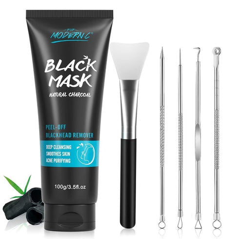 POP MODERN.C Blackhead Remover Mask Bamboo Charcoal Peel Off Mask Skin Care Face Mask 3-in-1 Kit Pimple & Deep Cleansing Black Facial Mask Shrink ...