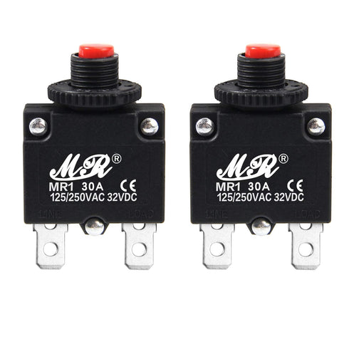 30 Amps Thermal Circuit Breakers 125/250V AC 32V DC Push Button Manual Reset Overload Protector Switch 30A 2 Pack...