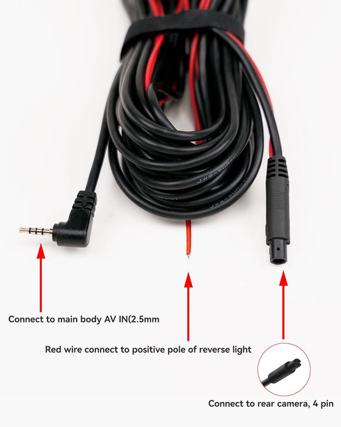 WOLFBOX 33Feet Rear Camera Longer Replacement Cable for G840S/ G930 / G840H / G850 / G850PRO / i07/ i17 / G900PRO Version with 2.5mm Jack (4-Pin)...