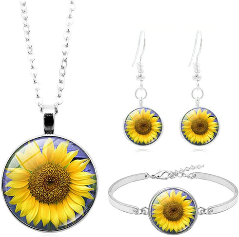 Yellow Sunflower Pendant Necklace Earrings Bracelet Inspirational Sunflower Necklace for Women Charm Sunflower Drop Earrings Spring Flower Jewelry...