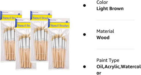 Wooden Stencil Brushes Natural Stencil Bristle Brushes Dome Art Painting Brushes Wood Paint Template Brush for Acrylic Oil Watercolor Art Painting...