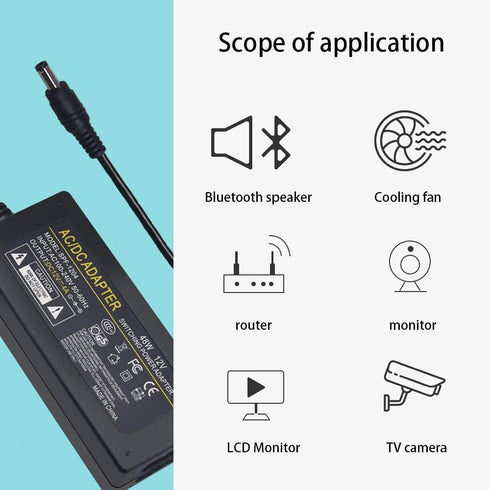 AC Adapter Power Supply 12V 4A 48W AC/DC Power Adapter with 5.5x2.1mm DC Plug 12V 4A 48W for LCD Monitor, LED Strip Light and Other Low Voltage De...