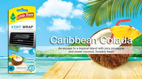 LITTLE TREES Car Air Freshener Vent Wrap Provides Long-Lasting Scent, Invisibly Fresh. Caribbean Colada, 16 count, 4-Packs...