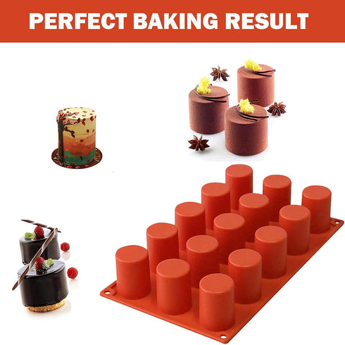 TOPYS 15 Cavities Cylindrical Fondant Silicone Mold DIY Cylinder Pastry Cupcake Jelly Mousse Pan Pudding Muffin Chocolate Making Supplies Cookie S...