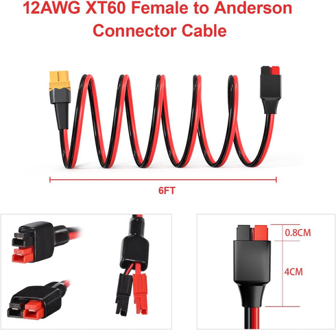 XT60 to Anderson Adapter,12AWG XT60 Female to Anderson Connector Cable for RC Battery Solar Portable Power Power Station and Solar Panel(6FT)...