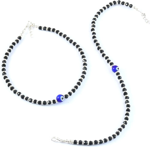 Jewar Mandi Anklet Evil Eye Nazariya Silver Plated Black Beads/crystal Adjustable Flexible Payal for Women...