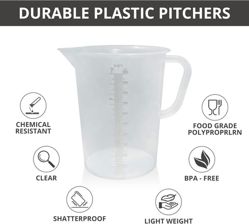 Appletofu Plastic Graduated Measuring and Mixing Pitcher - 2000ml Plastic Graduated Measuring Pitcher - Large Cylinder Graduated Measuring Contain...