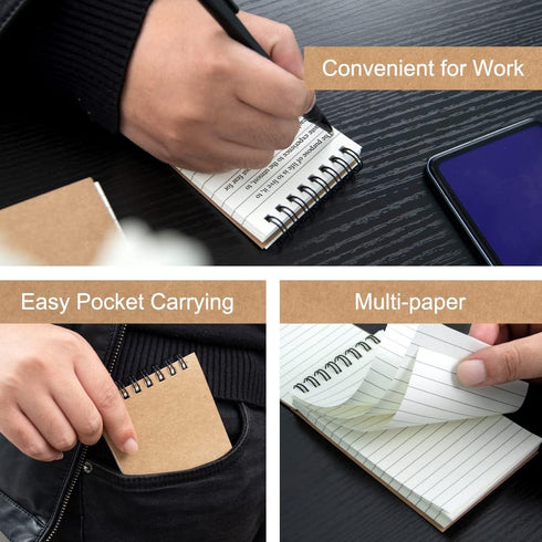 5 Pack Small Spiral Notebooks,3x5 Mini Pocket Notepad,Kraft Brown Memo Pad,75 Sheets/150 Pages little Note Pads for Home Work School Office Lined ...
