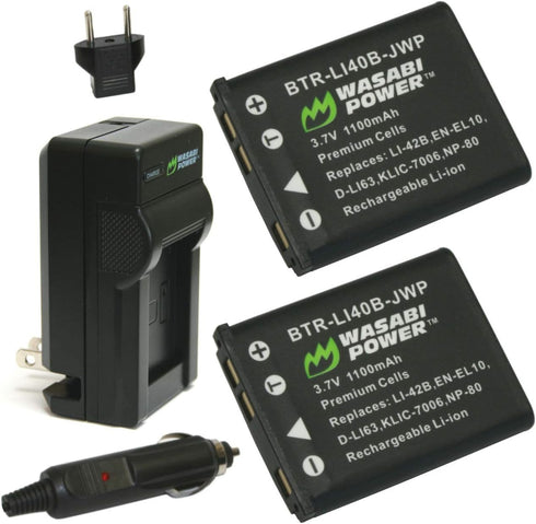 Wasabi Power Battery (2-Pack) and Charger for Kodak KLIC-7006, LB-012 and Kodak PIXPRO FZ55, FZ53...