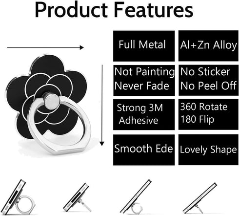 Cell Phone Ring Holder Flower,Fwaytech 360 Rotate Metal Finger Ring Socket Grip Kickstand for Smartphones,4Pack (Flower4)...
