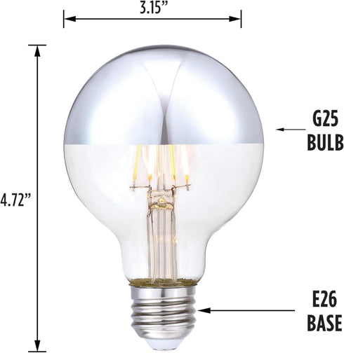 Westinghouse 51691EC2 4.5 Watt (40 Watt Equivalent) G25 Dimmable Half Chrome Filament LED Light Bulb, E26 Medium Base, 2 Pack...