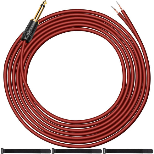 1Pcs 1/4 TS Plug to Bare Speaker Wire 16.4FT 16AWG Positive Red Wire Marking Pure Copper Shell Gold-Plated TS Plug 6.5mm Mono Male Connector with ...