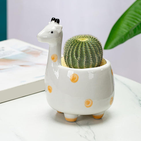 GeLive Giraffe Succulent Planter Indoor Tabletop Ceramic Plant Pot Kitty Ornament Animal Flower Decor Vase with Drainage Tray for Succulents or Mi...