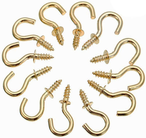 Mini Brass Plated Ceiling Screw Hooks, 50 Pcs (1 inch), Gold, Hanging Cup Hooks for Plants, Mugs, Decorations...