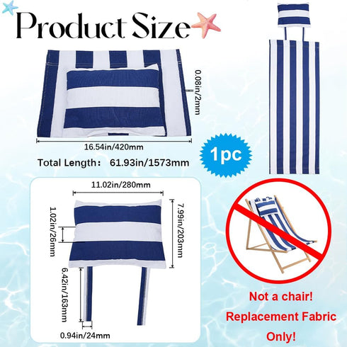 GORGECRAFT Beach Sling Chair Canvas Cloth with Pillow 44x17 Blue and White Stripes Casual Lounge Chair Replacement Canvas Outdoor Folding Chair Fa...