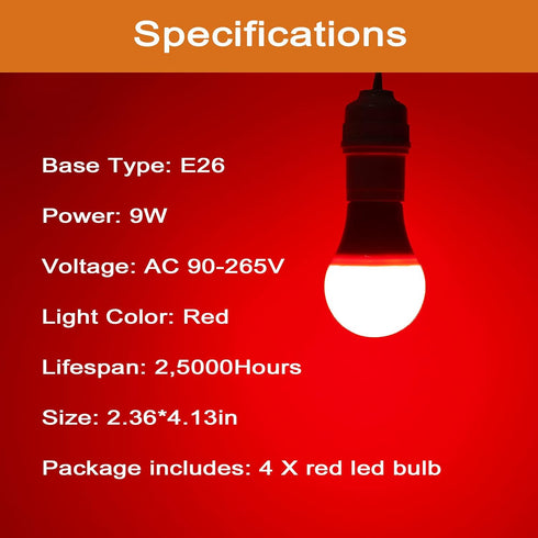 GREENIC Red Light Bulbs 9W (60 Watt Equivalent), 120V E26 Base A19 Red LED Lights for Bedroom, Porch, Holiday, Party, Valentine's Day, Halloween, ...