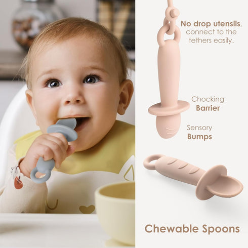 Silicone Plates for Babies with Suction Divided Baby Spoons Silicone Baby Toy Straps All-in-one Plates Silicone Placemat for Babies Toddlers Attac...