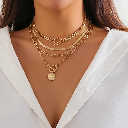 Hip Hop Layered Choker Necklace for Women Punk Vintage Coin Pendant Necklace Snake Chain Toggle Clasp Necklace...