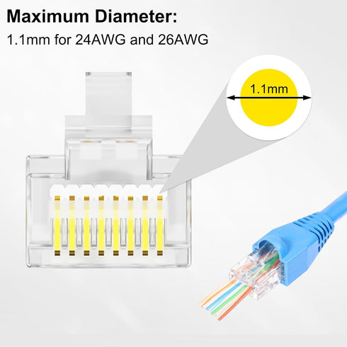 50PCS RJ45 Connectors, Ethernet Cat6 Connector, RJ45 Pass Through Connector, Cat 6 Pass Through RJ45 Connectors for Solid or Stranded UTP Ethernet...