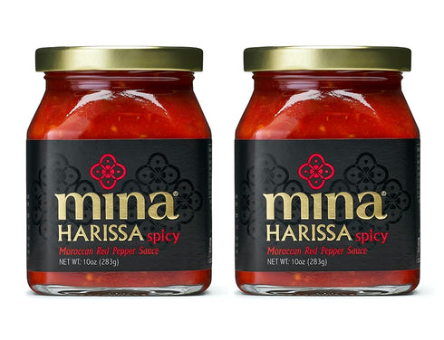 Mina Harissa Hot Sauce, Gourmet Moroccan Heat, Homestyle Spicy Red Chili Harissa Paste with Tangy Twist, 10 oz (Pack of 2) Harissa Sauce, Excite Y...