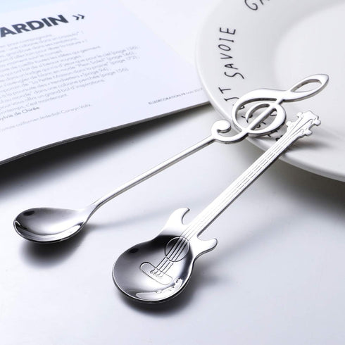 Music Note Spoons and Guitar Spoons Set 6-Pack Creative Cute Teaspoons 18/10 Stainless Steel Staff Musical Notation Shaped Coffee Spoons by IRONX ...