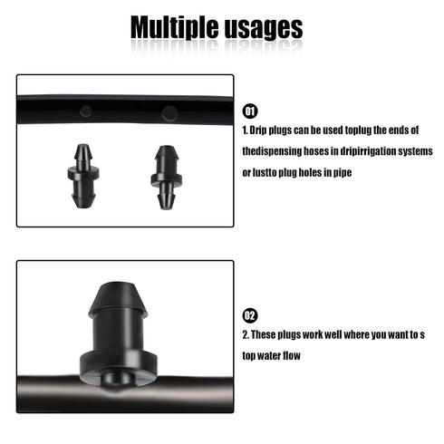 AIEX 100pcs Drip Irrigation Plugs, 1/4" Drip Tubing End Cap Irrigation Stopper Goof Hole Plugs Drip System Parts for Home Garden Lawn (Black)...