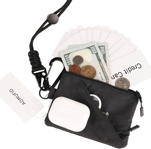 Lanyard Slim Minimalist Wallet for Men Women with RFID Blocking protector Wallets travel security Card Holder for Water-resistant Keychain Purse(B...