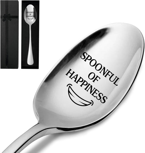 Spoonful of Happiness,Funny Engraved Stainless Spoon,Coffee/Tea/Ice Cream/Dessert/Cereal Spoon for Women Men,Food Lover Gifts,Best Friend Spoon Gi...