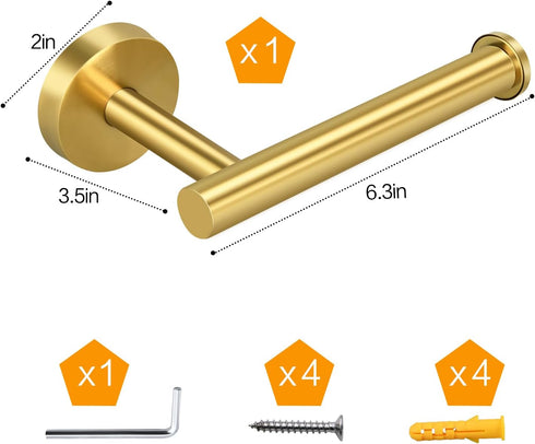 Toilet Paper Holder, SUS304 Stainless Steel Toilet Paper Holders, Toilet Paper Holder Wall Mounted for Bathroom, Washroom, Kitchen(1pcs Brushed Go...