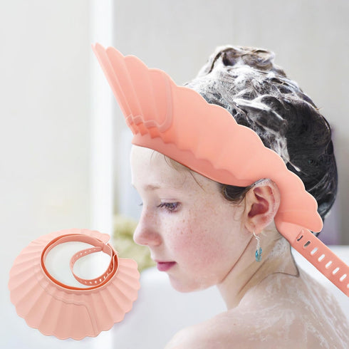 Baby Shower Cap Shield, Pink Bathing Cap Bath Hat Bathing Safe Silicone Protection, Soft Adjustable Visor Hat for Protector Head Eye Ear...