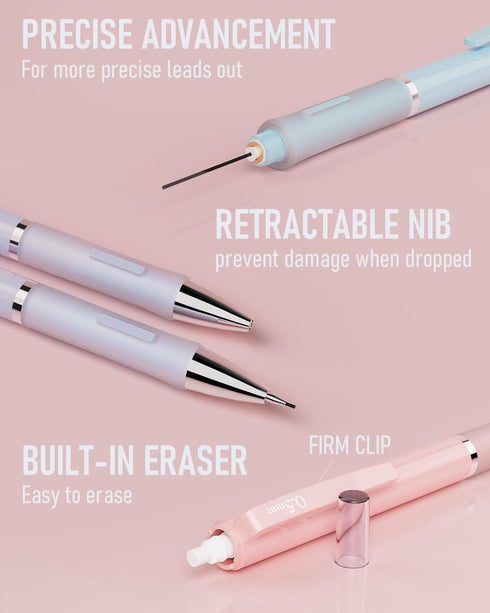 6PCS 0.5mm Mechanical Pencils Set Pastel Mechanical Pencils with 360PCS HB Lead Refills, 3 Erasers, 9 Erasers Refill Aesthetic School Supplies for...