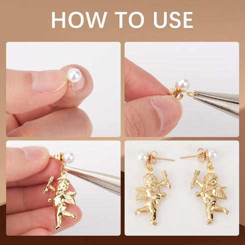 1 Box 120Pcs Hypoallergenic Pearl Earring Posts Pearl Earring Stud Findings with Loop and Imitation Pearl Beads Gold Stainless Steel Earring Studs...