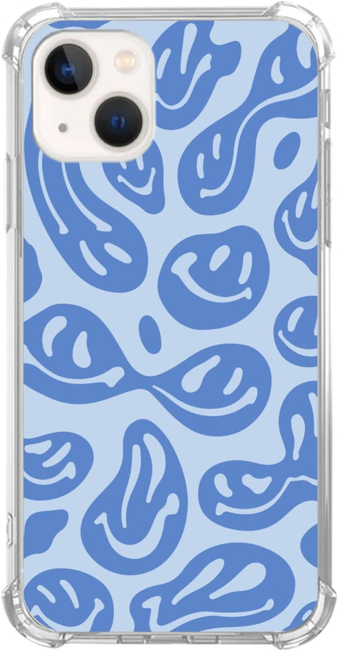 Blue Melting Smile Face Case Compatible with iPhone 13, Hippie Drippy Smiling Face Case for iPhone 13 for Teens Men and Women, Cool Trendy TPU Bum...