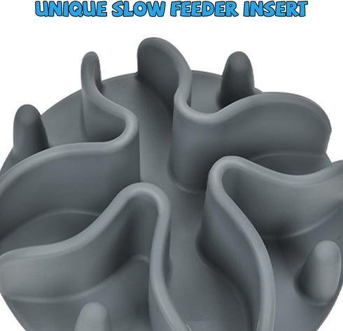 Slow Feeder Dog Bowls Insert, Silicone Dog Slow Feeder Bowl with Strong Suction Cups Perfect For Stainless Steel Glass Ceramic Dog Bowls (Grey, Me...