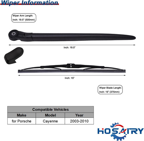 Rear Wiper Arm Blade Set for Porsche Cayenne 2003-2009 2010 Rear Windshield Wiper Arm Blade Assembly 95562804002...