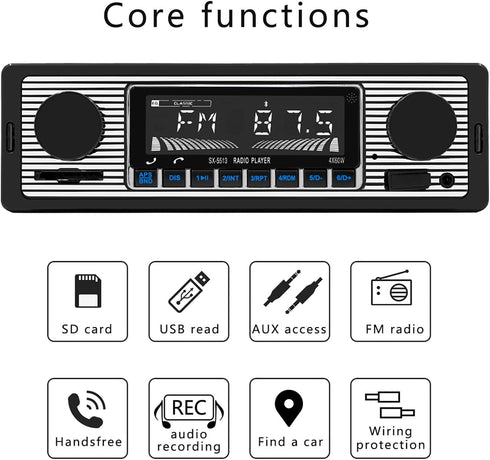 Classic Single Din Car Radio with Car Bluetooth,Car Stereo FM Radio,Hands-Free Calling,USB/SD/AUX Port,Car Mp3 Player,Voice Control,Remote Control...