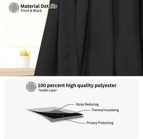 PiccoCasa Blackout French Door Curtain Panel - Blackout Door Curtain Solid Drapery with Tiebacks - 1 Panel Black W25 x L40...